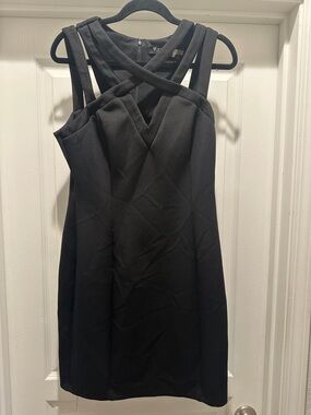 Guess Black Mini Dress with Strappy Crisscross Neckline